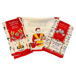 Lot of 3 Vintage Tea Towels Pennsylvania Dutch Folk Art Textiles Chores HTF READ
